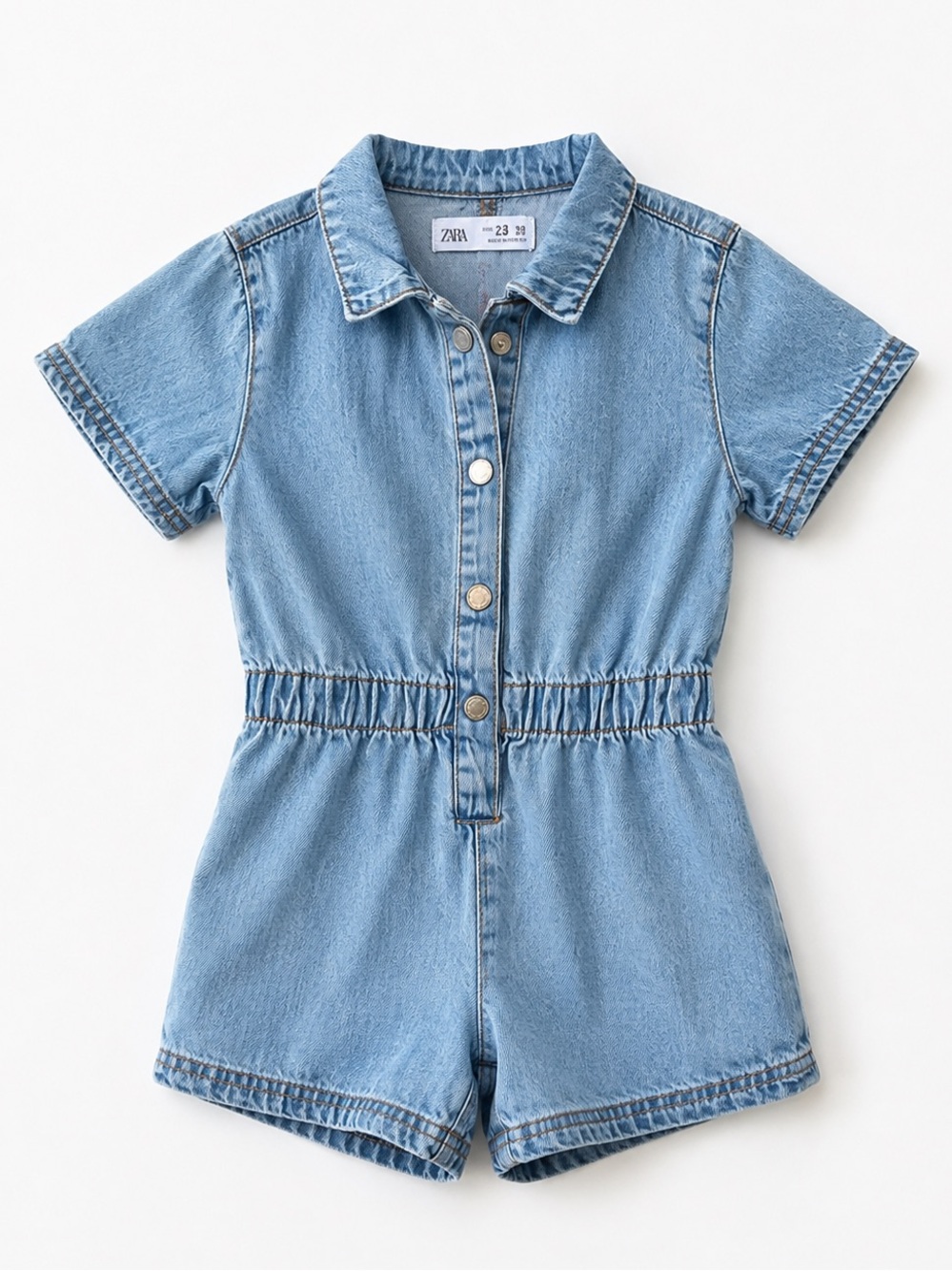 Zara Kids Denim Chambray Short Sleeve Romper 100% Cotton